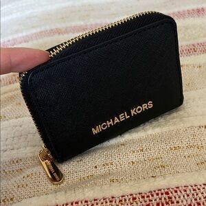Michael Kors Black and Gold Zip Wallet